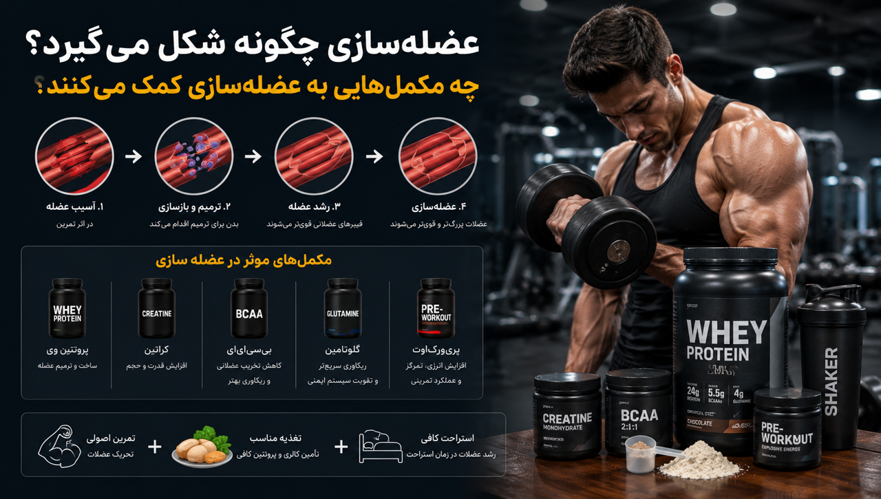 عضلهسازی چگونه شکل میگیرد و چه مکملهایی به عضلهسازی کمک میکنند؟
