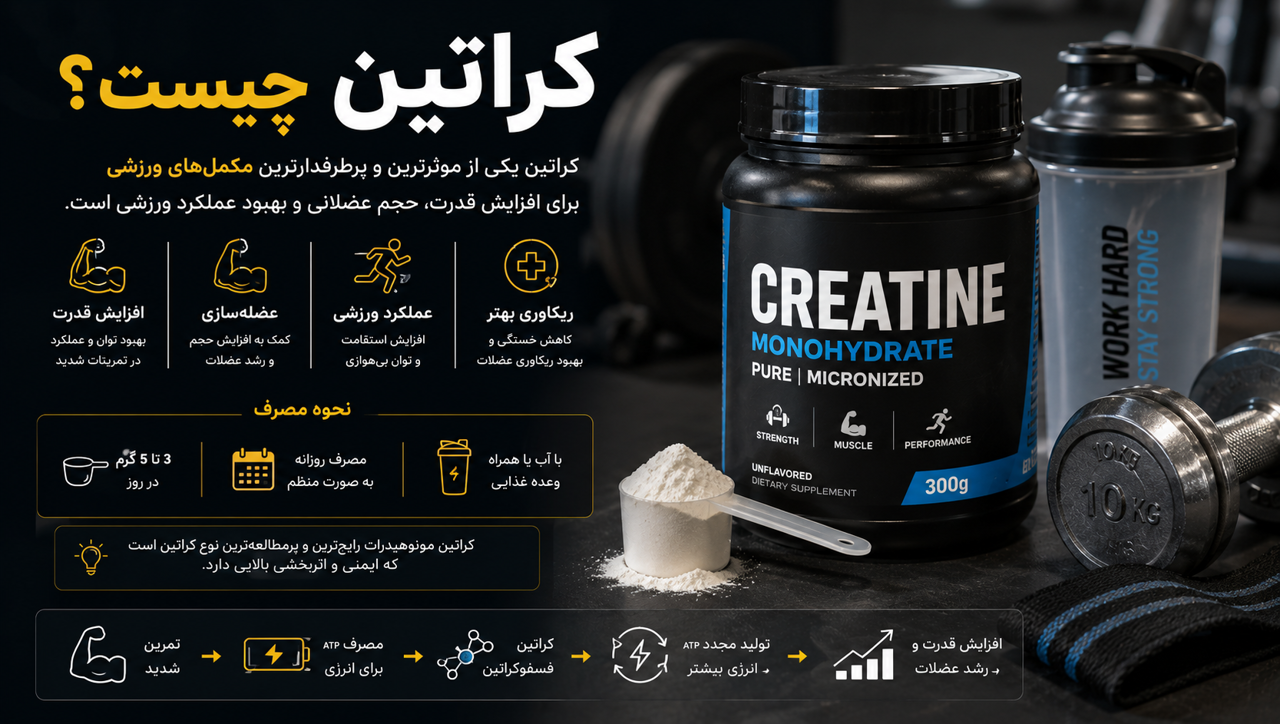 کراتین چیست؟ راهنمای کامل فواید، انواع و نحوه مصرف کراتین